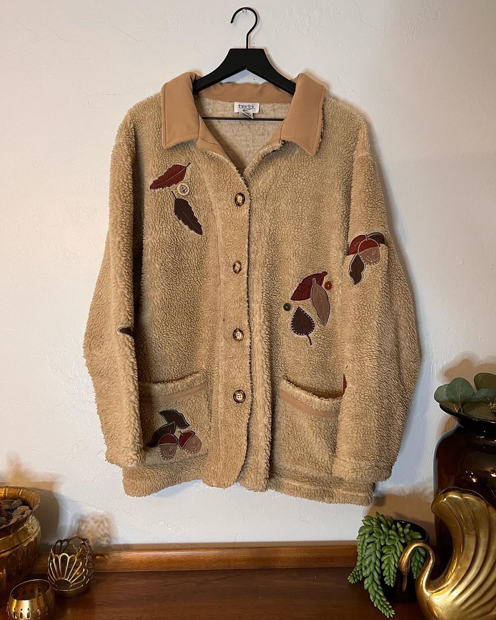 Vintage Teddi Autumn Leaves Teddy Jacket (XXL)