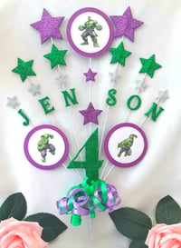 Image 2 of Personalised  Hulk Cake Topper, Hulk Centrepiece, Hulk Party Decor