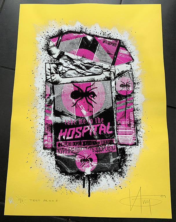 Image of TAKE ME TO THE HOSPITAL - 1/1 TEST PROOF - PINK on YELLOW