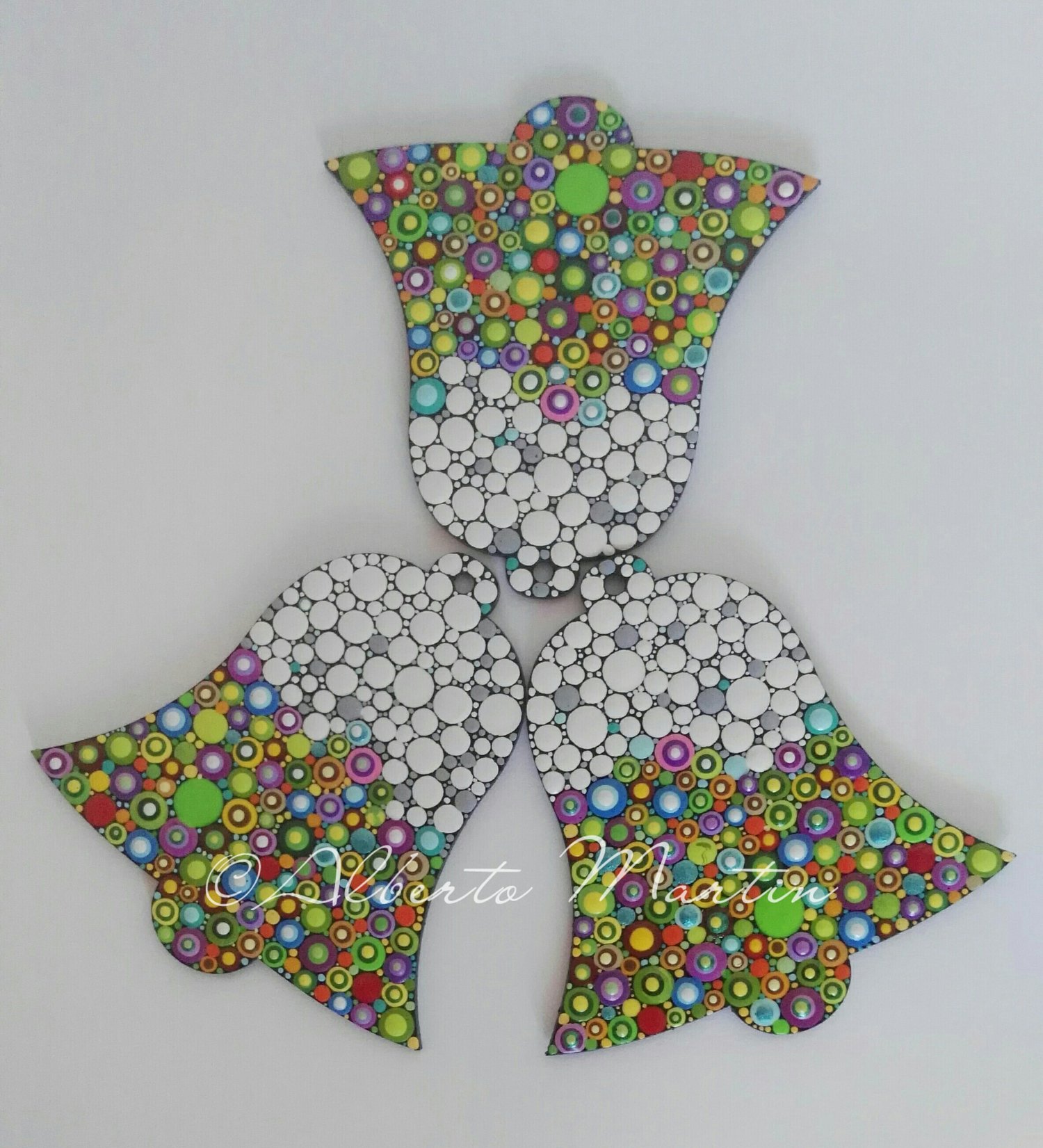 Image of (Number 51). New Christmas tree ornaments - Dot art Christmas decor. Set of 3.