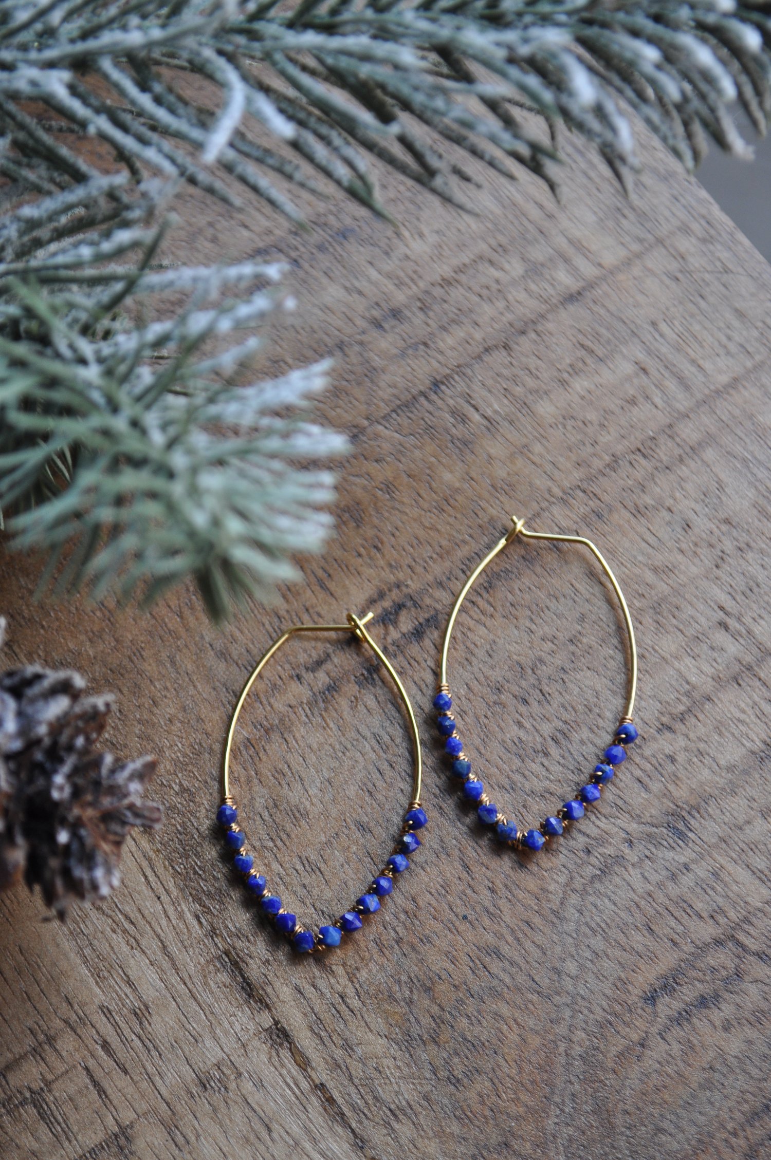 Image of Small Marquise Hoops in Lapis Lazuli