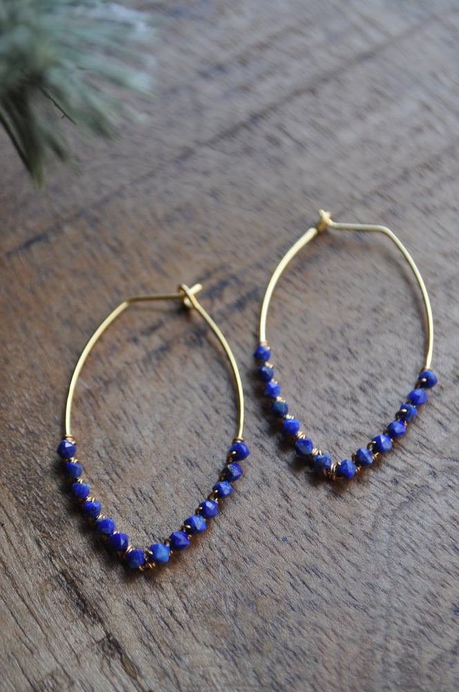 Image of Small Marquise Hoops in Lapis Lazuli