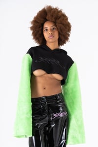 Image 1 of SWEATSHIRT WITH ACID GREEN ECO FUR SLEEVES