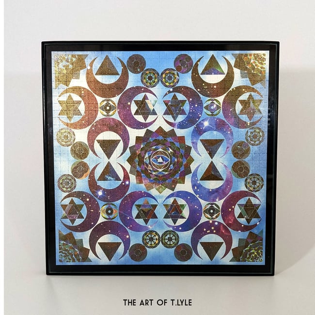 Framed Cosmic Stained Glass Blue Sky Blotter Print