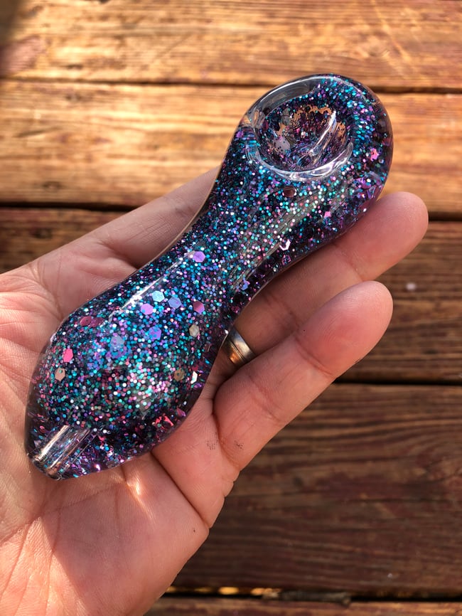 Rock-Star, Freezable Glitter Glass Pipe Smoking Bowl