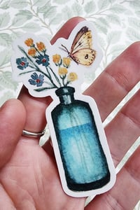 Image 1 of Butterfly & Blue Glass Sticker/Decal 1.6"×3"