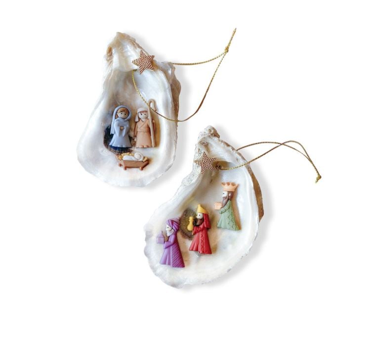 Image of HANDMADE OYSTER NATIVITY OR THREE KINGS ORNAMENT