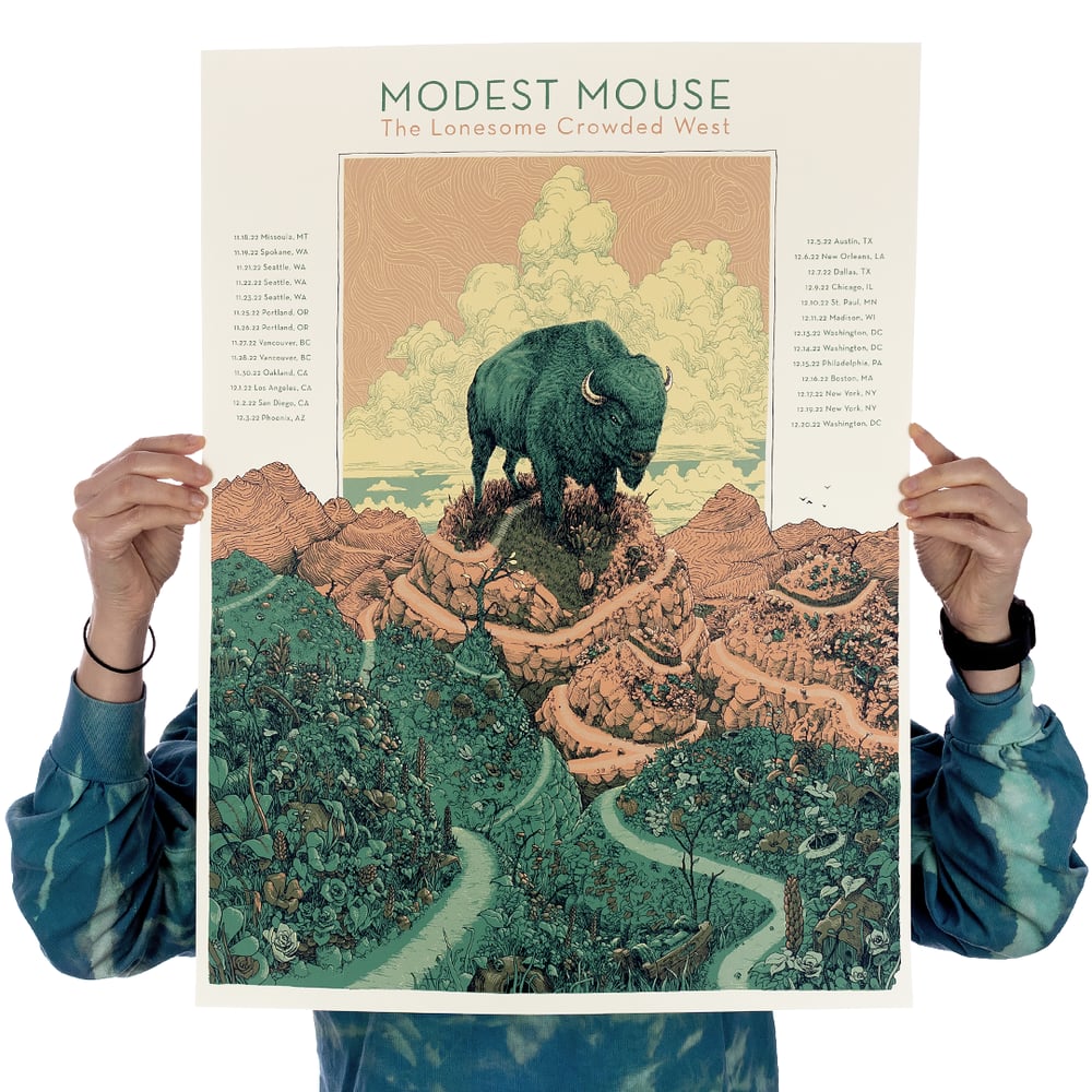 Modest Mouse Lonesome Crowded West tour poster 2022 (Green Buffalo