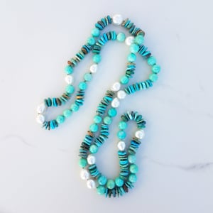 Australian Pearl, Mix Turquoise, & Amazonite Helix Necklace