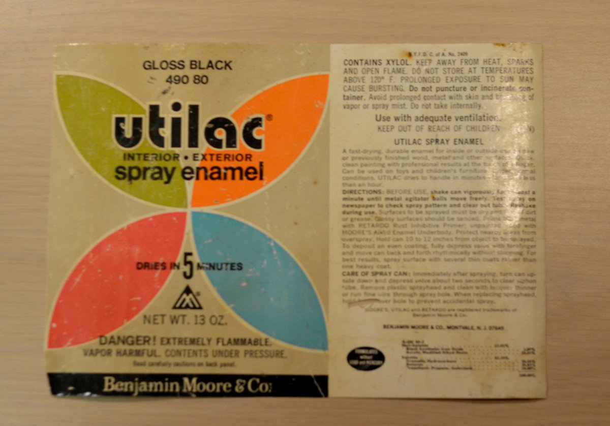 UTILAC GLOSS BLACK SPRAY PAINT VINTAGE PAPER LABEL SKATEBOARDS AND
