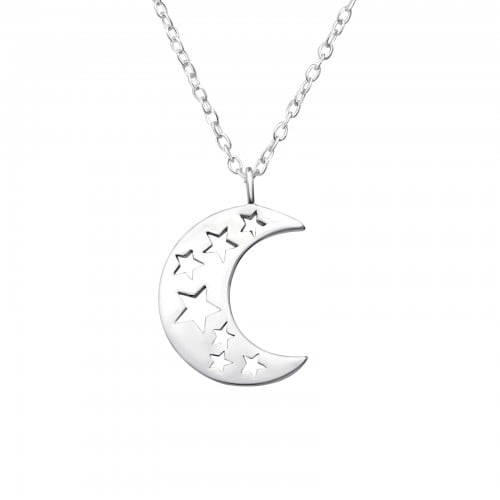 Image of Waning Moon and Stars necklace (sterling silver)
