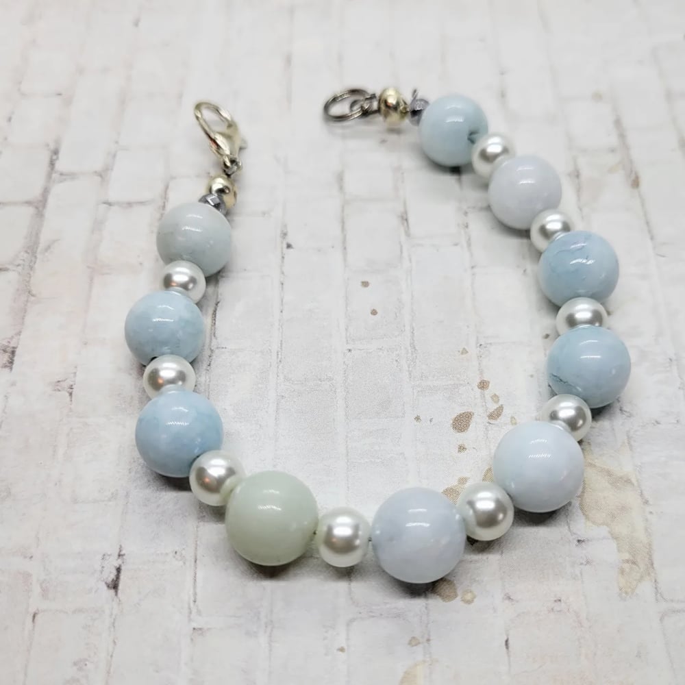 Image of Baby Blue Green and Pearl Single bracelet.  