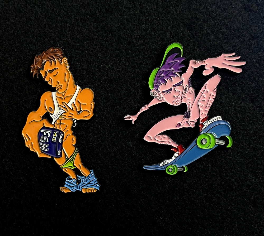 NAKED GUYS Enamel Pin Set of 2 Skater and Selfie