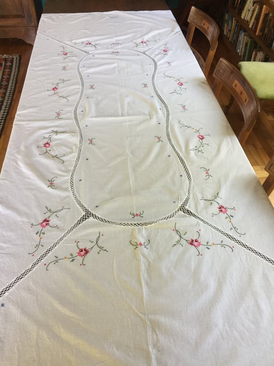 Image of Italian Hand Embroidered Tablecloth 1970's