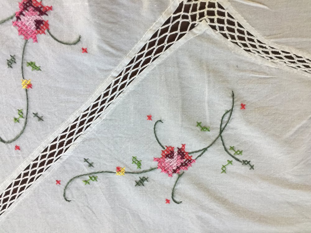 Image of Italian Hand Embroidered Tablecloth 1970's