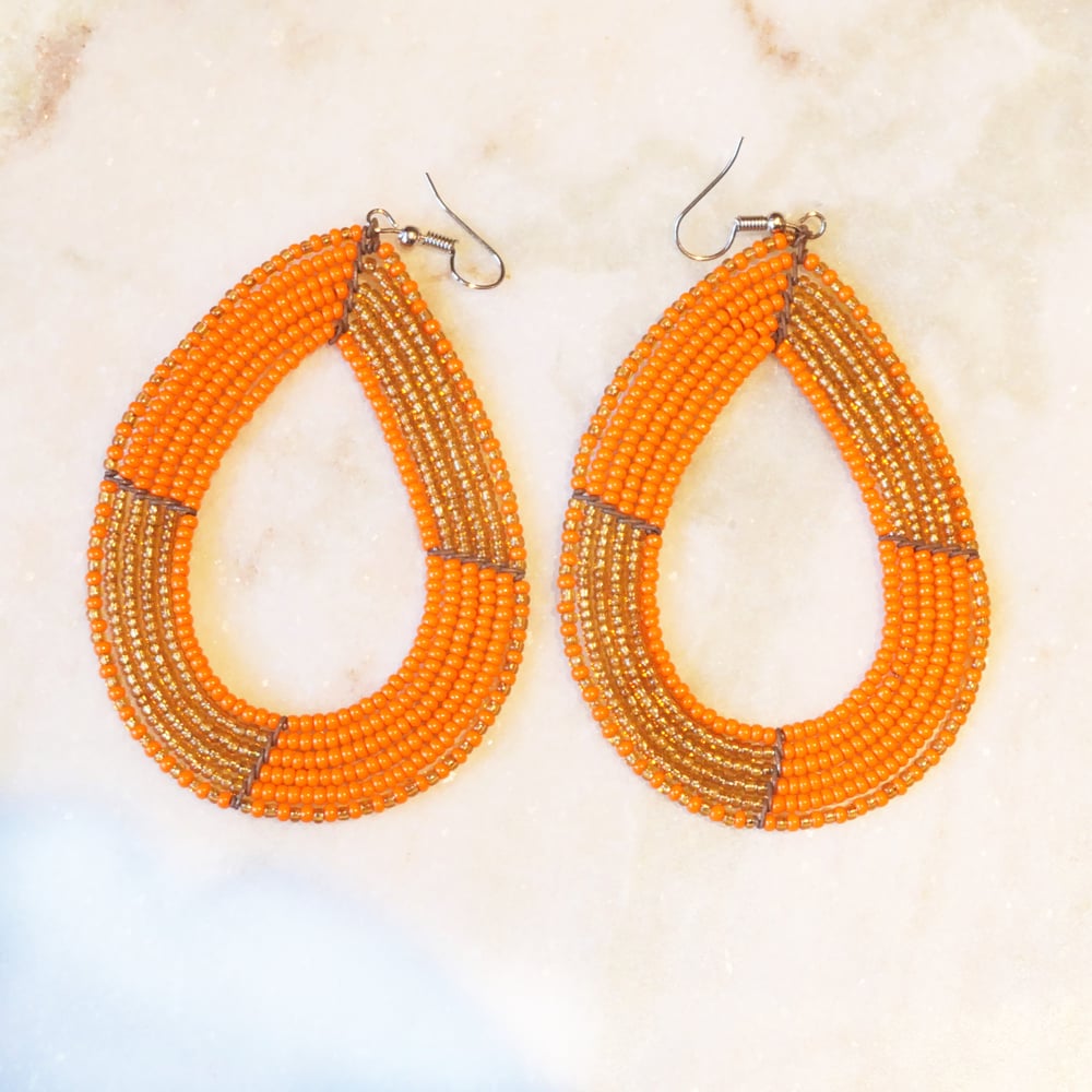 Image of Orange and Gold Oval Zulu Earring