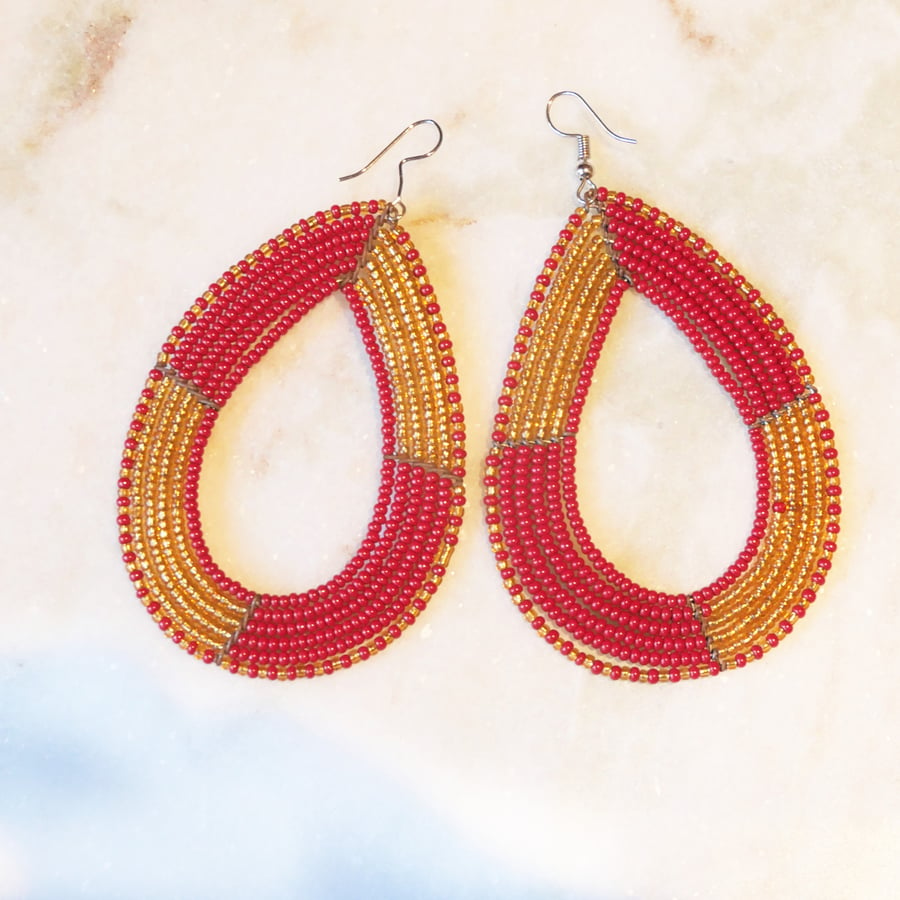 Image of Red and Gold Oval Zulu Earring