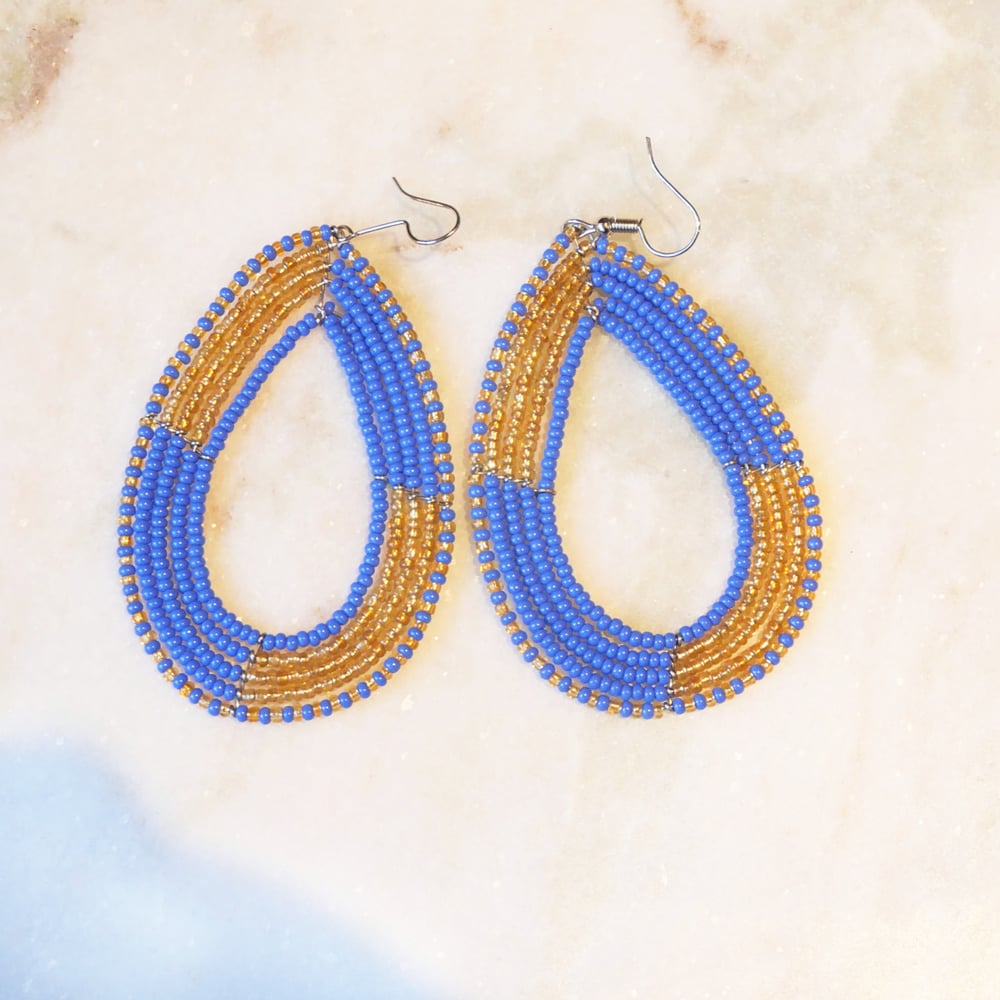 Image of Blue and Gold Oval Zulu Earring