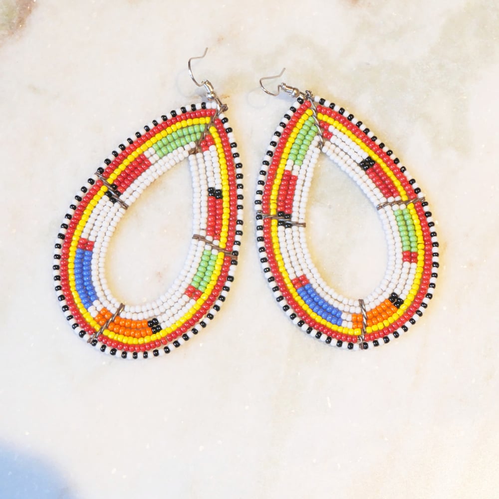 Image of White Multicolor Oval Zulu Earring