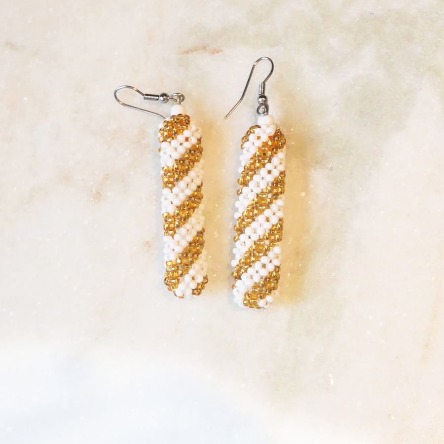 Image of White and Gold Candycane Zulu Earring