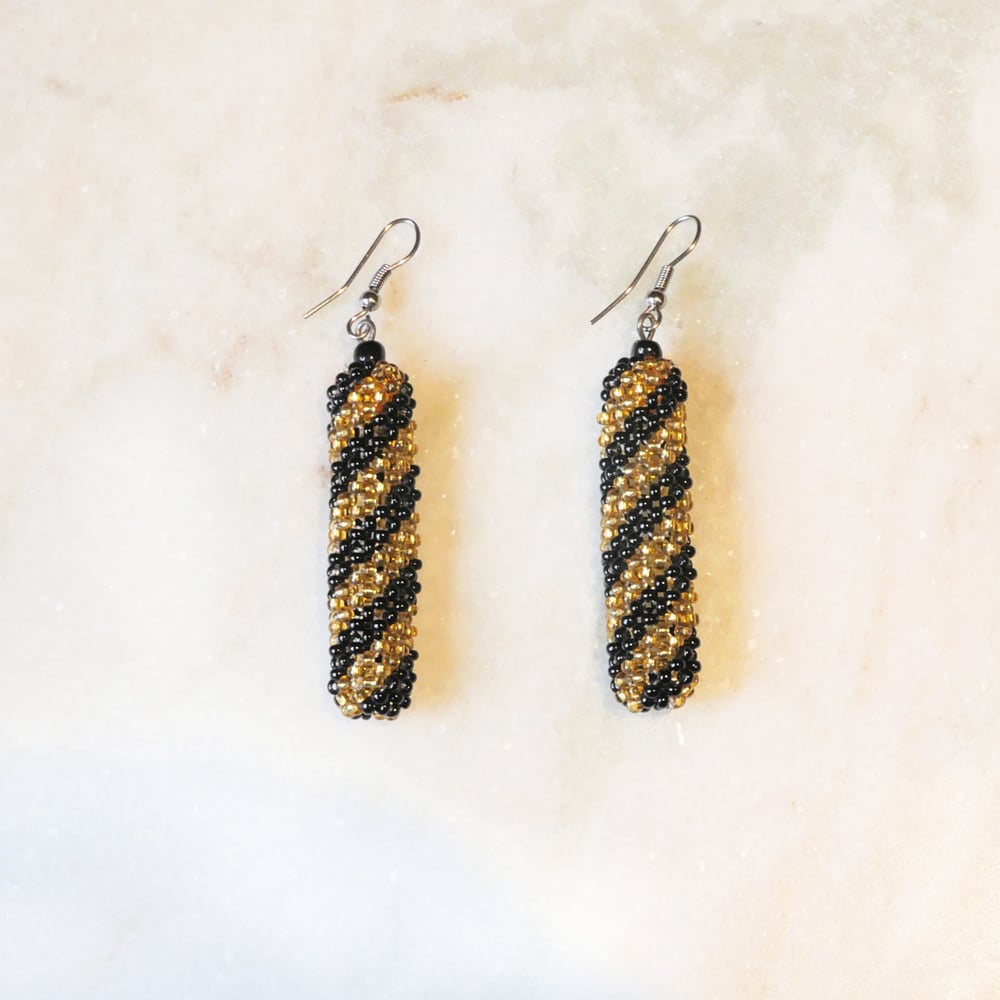 Image of Black and Gold Candycane Zulu Earring