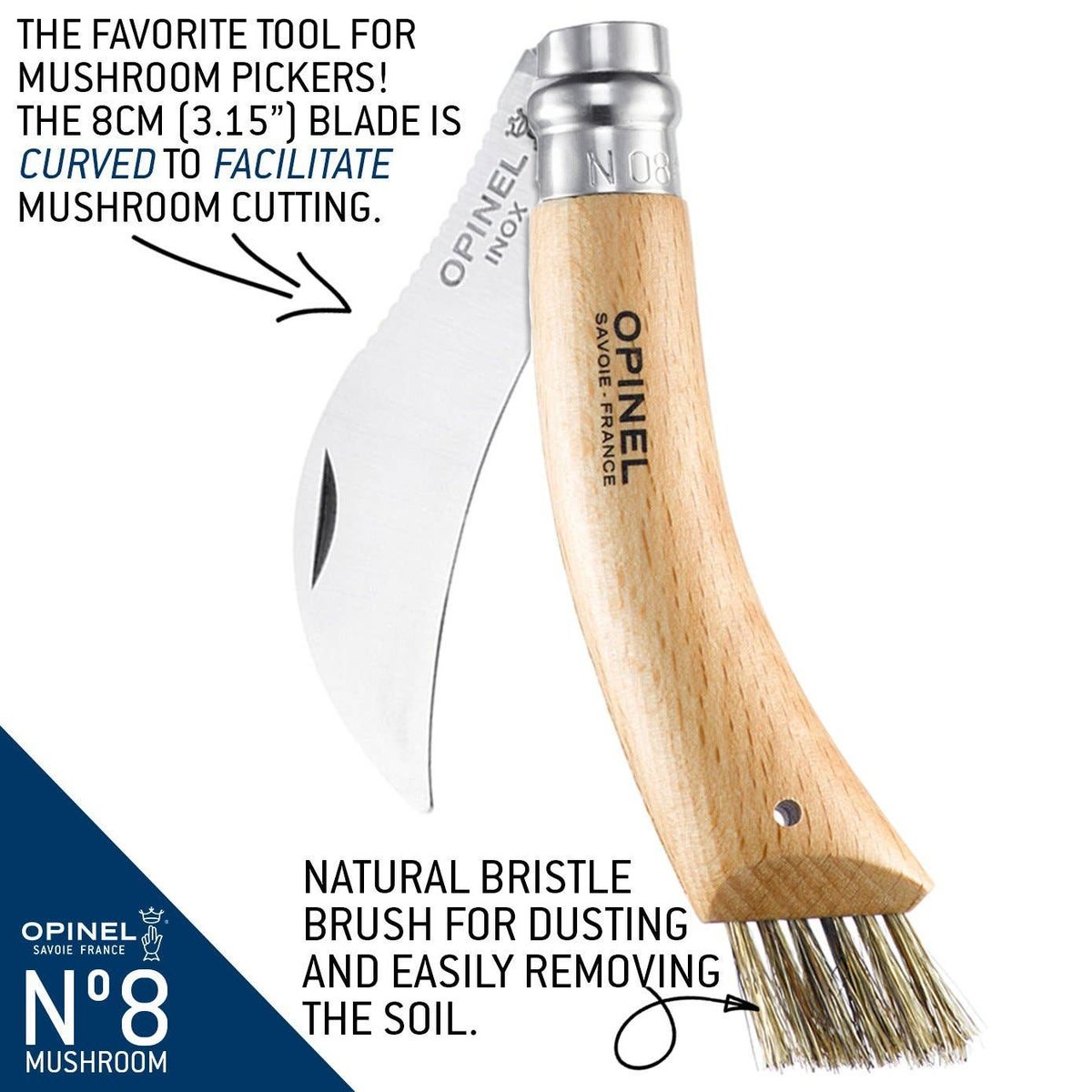 Image of Opinel N°8 Mushroom Knife with Brush 