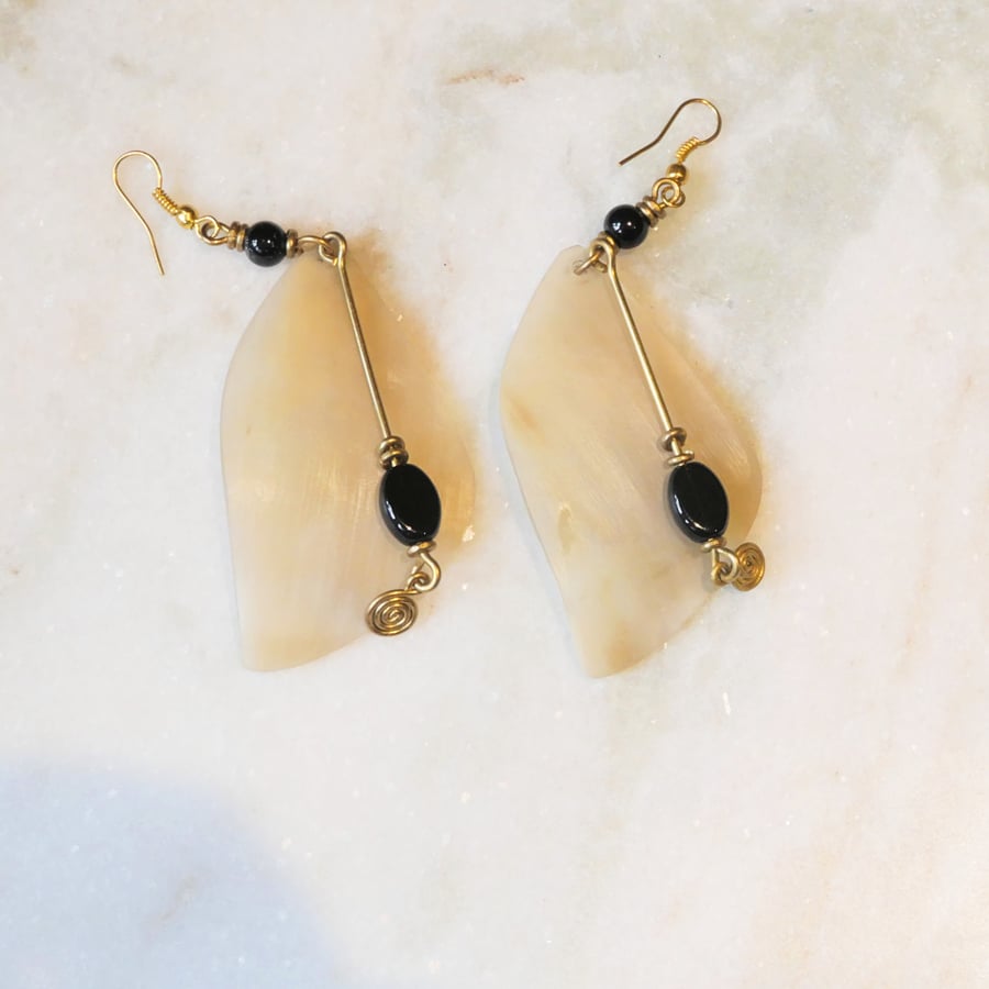 Image of White and Jade stone Bone Earring