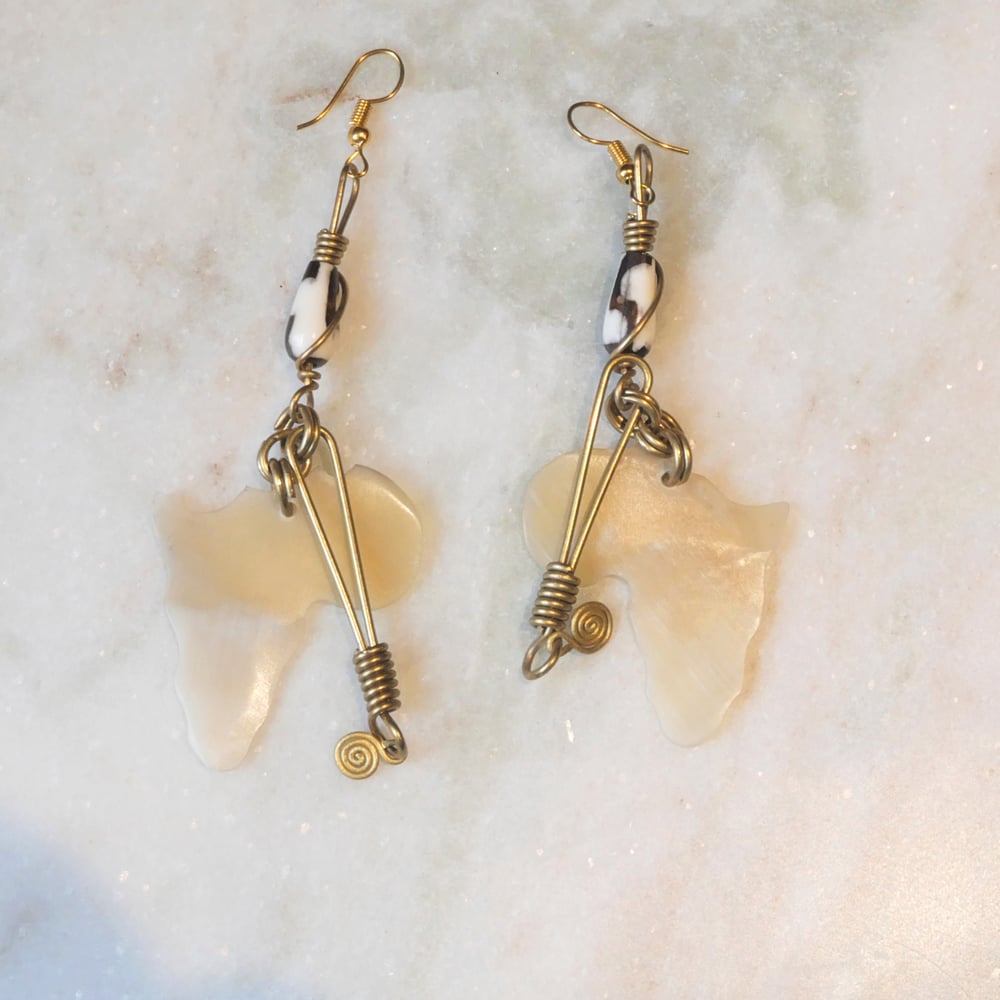 Image of White and African shape stone Bone Earring