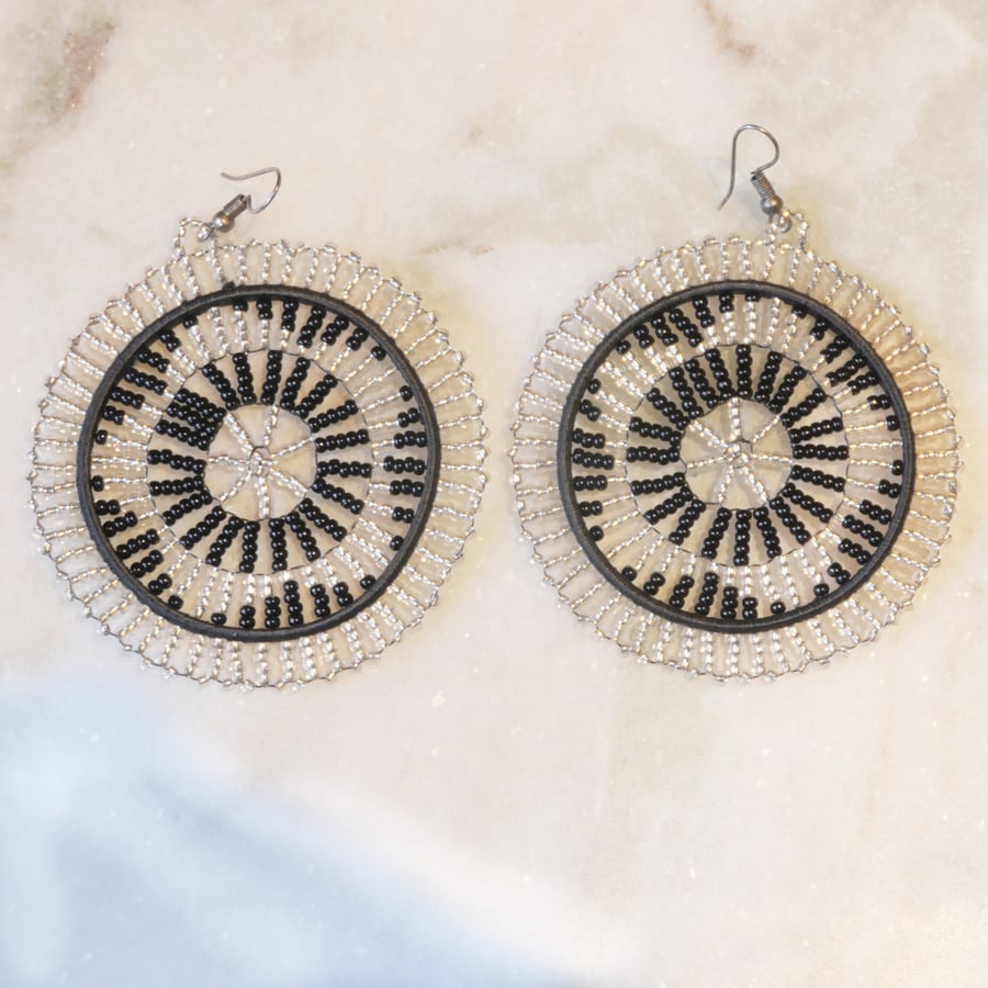 Image of Silver and Black Zulu Circle Earring