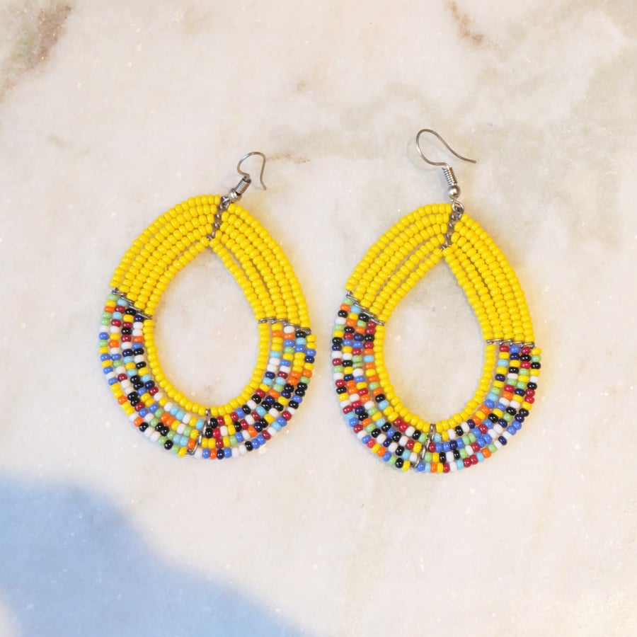 Image of Yellow and Multi-color Zulu Oval Earring
