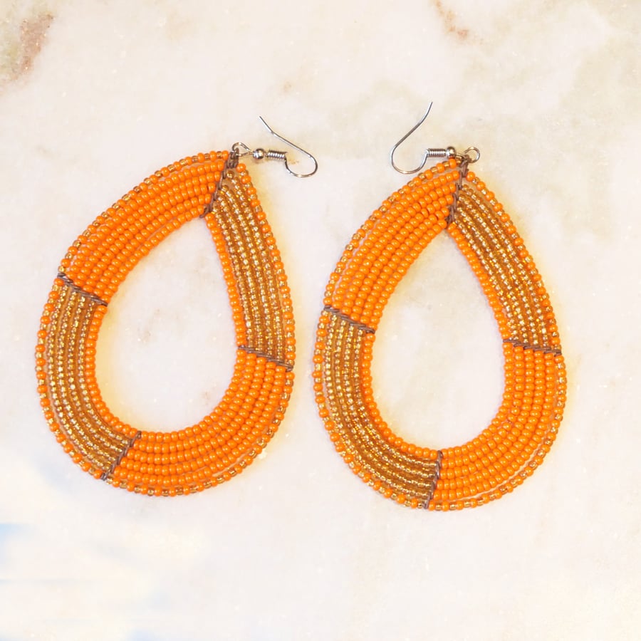 Image of Orange and Gold Zulu Oval Earring