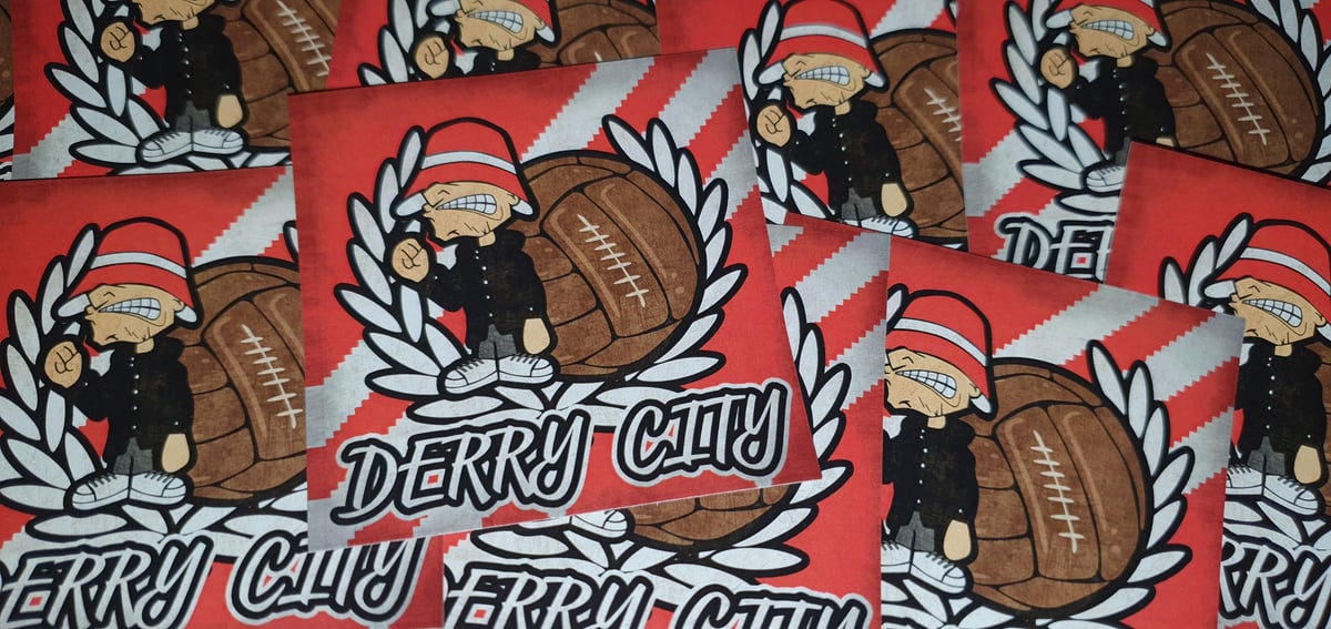 Pack of 25 7x7cm Derry City Football/Ultras/Casuals Stickers.