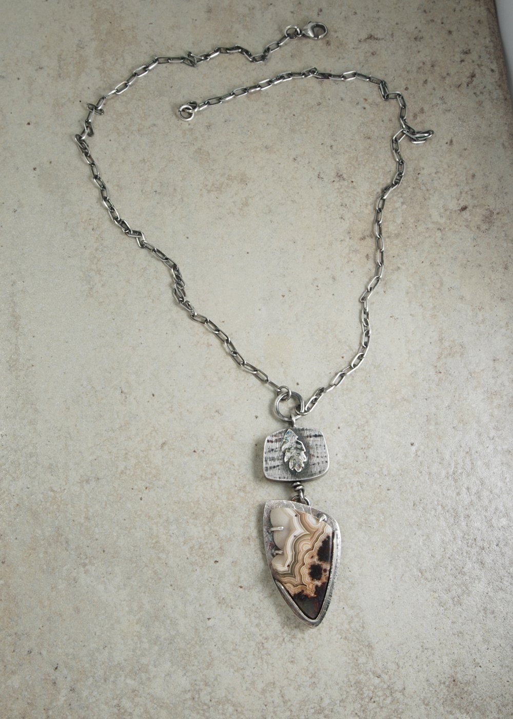 Image of Prong Set Crazy Lace Agate Sterling Necklace