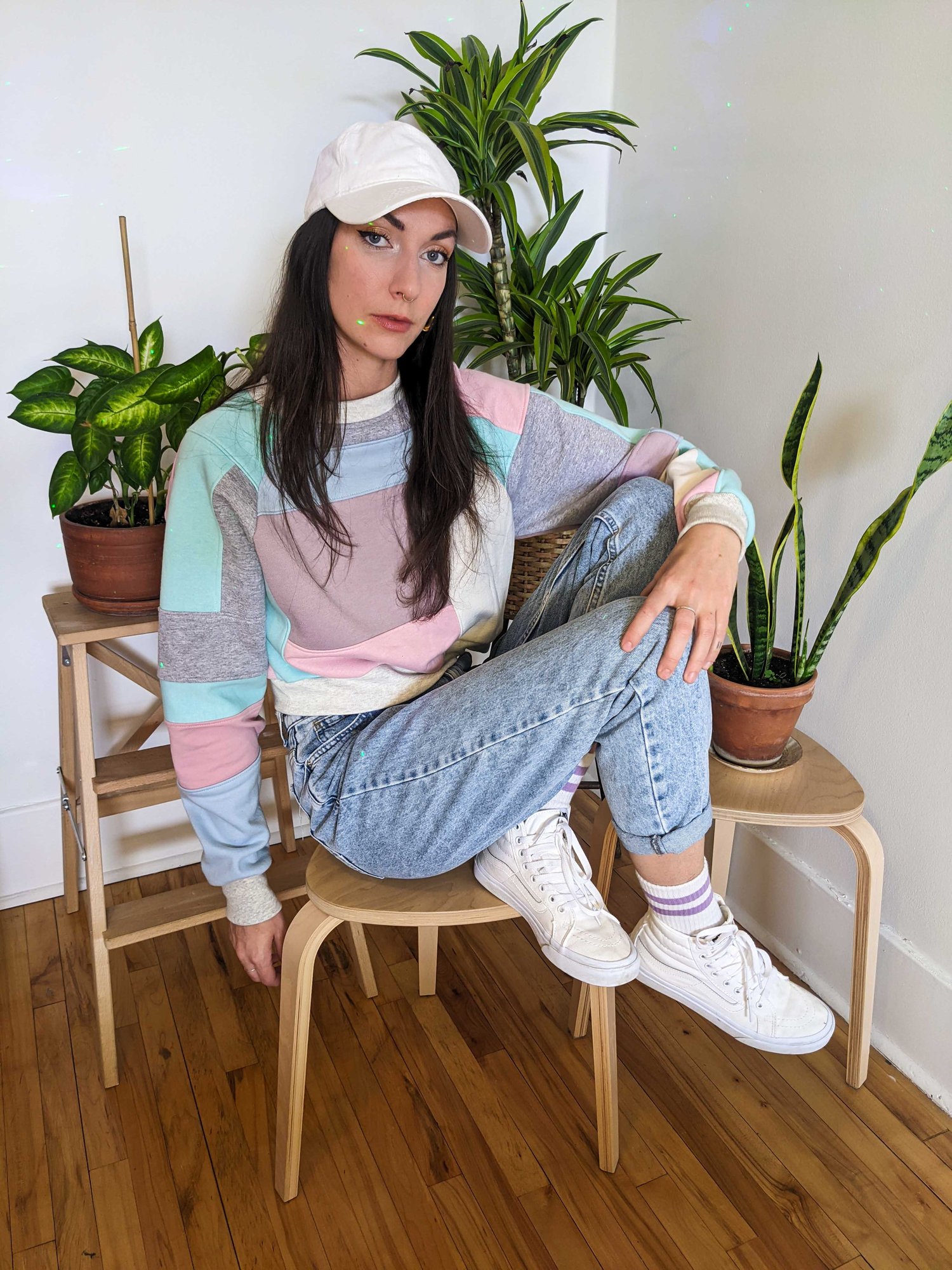 Image of OAK Pastel Scrap Patchwork Crop Crewneck