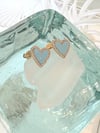 14k solid gold diamond heart turquoise  stud earrings 