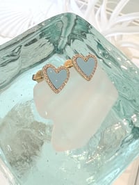 Image 2 of 14k solid gold diamond heart turquoise  stud earrings 