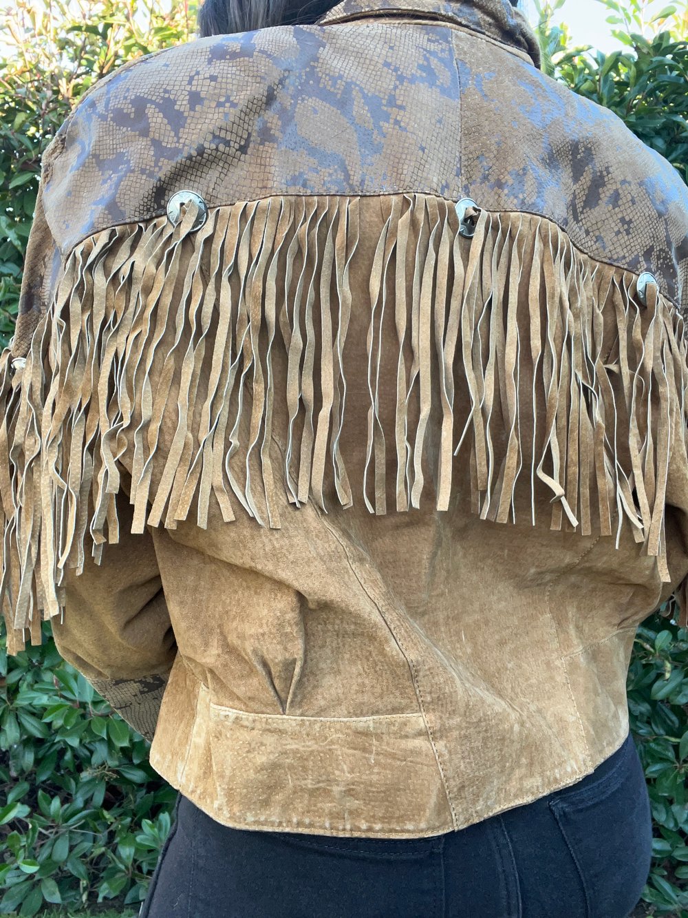 Vintage G-III Brown Leather Fringe and Concho Jacket (L)