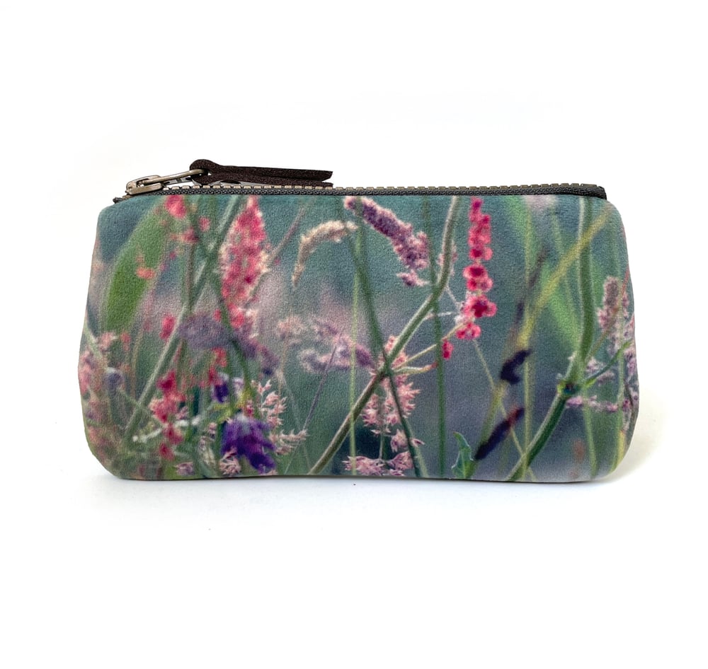 Image of Wildflowers, velvet zipper purse with plant-dyed lining