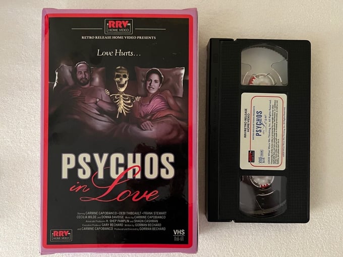 Image of Psychos In Love VHS re-release in LARGE old-school box