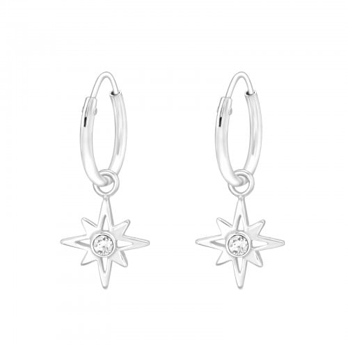 Image of North star sleeper hoop earrings (sterling silver)