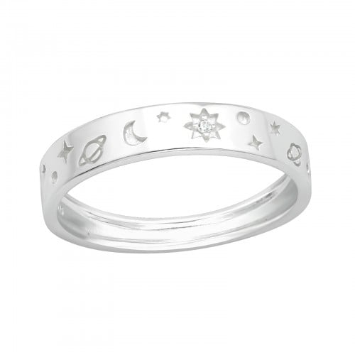 Image of Moon and Star band ring (Sterling Silver)