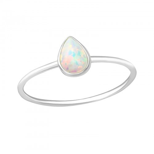 Image of Fire Snow Opal Teardrop Ring (Sterling Silver)