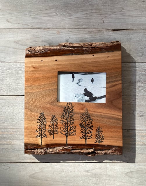 Image of Walnut Slab Frame with Winter Trees