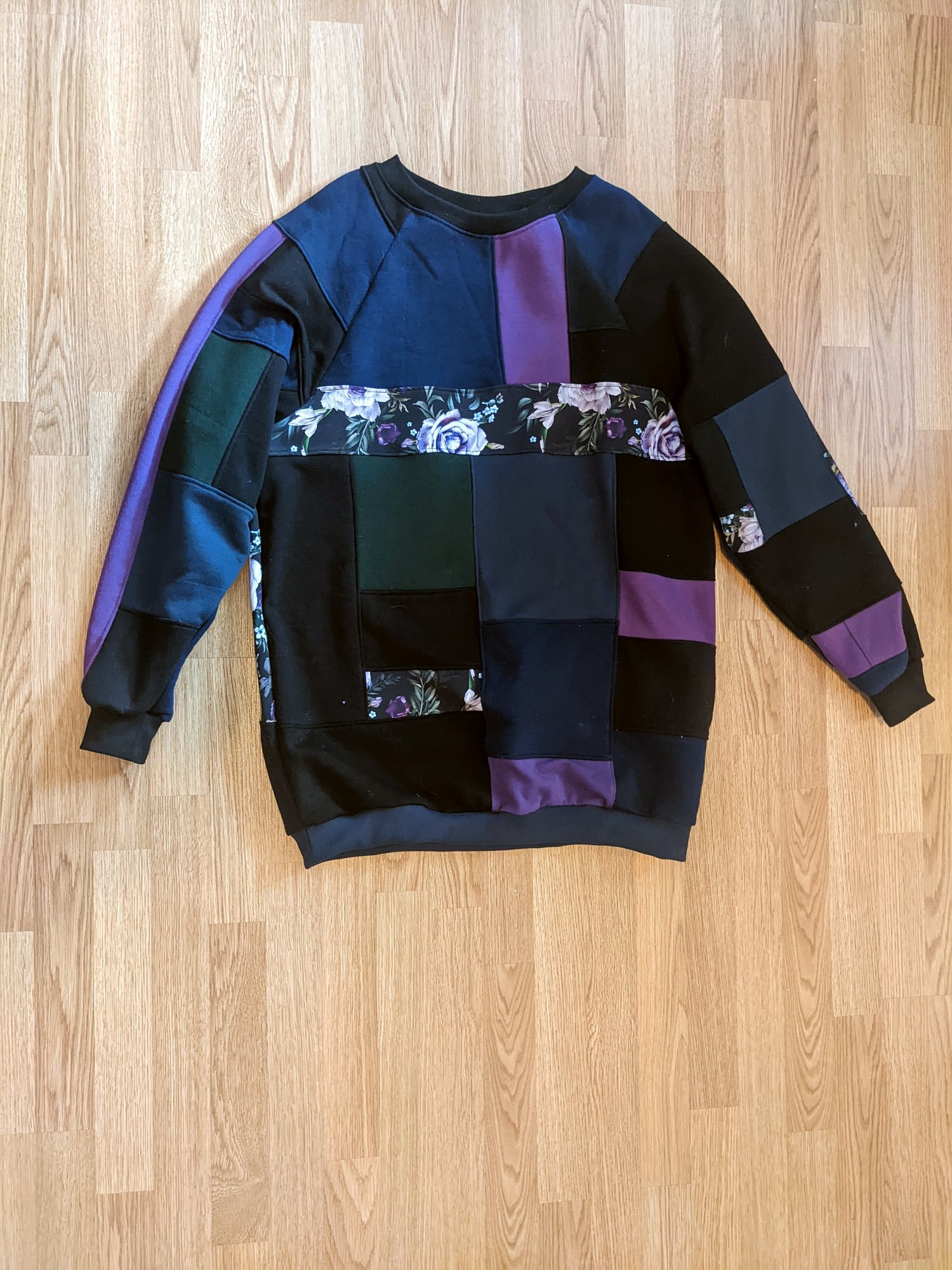 Image of OAK Large Dark Floral Patchwork Crewneck Sweatshirt