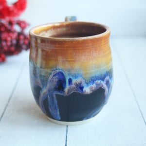 Image of Gorgeous Colorful 15 oz. Mug, Handmade Pottery Coffee Cup with Dripping Glazes