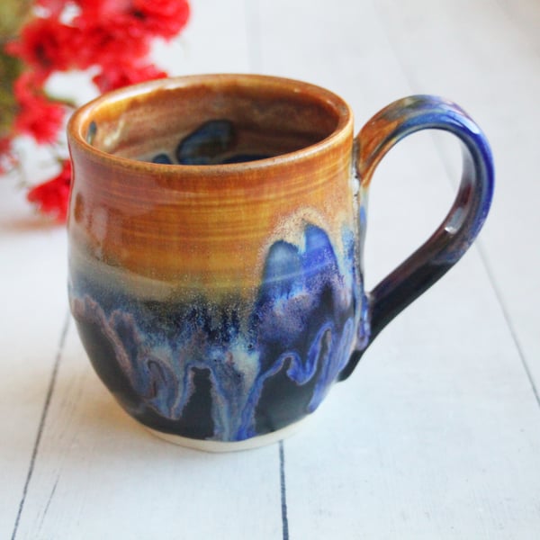 Image of Gorgeous Colorful 15 oz. Mug, Handmade Pottery Coffee Cup with Dripping Glazes