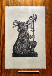 Image 1 of "Old Dragoon Knight", linocut on paper