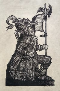Image 2 of "Old Dragoon Knight", linocut on paper