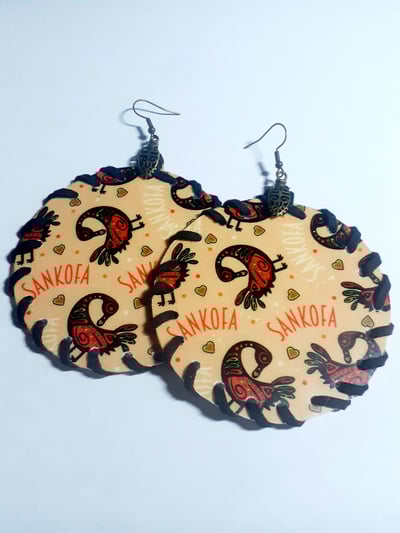 Image of Faux Leather Black Suede Cord Sankofa Dangling Earrings