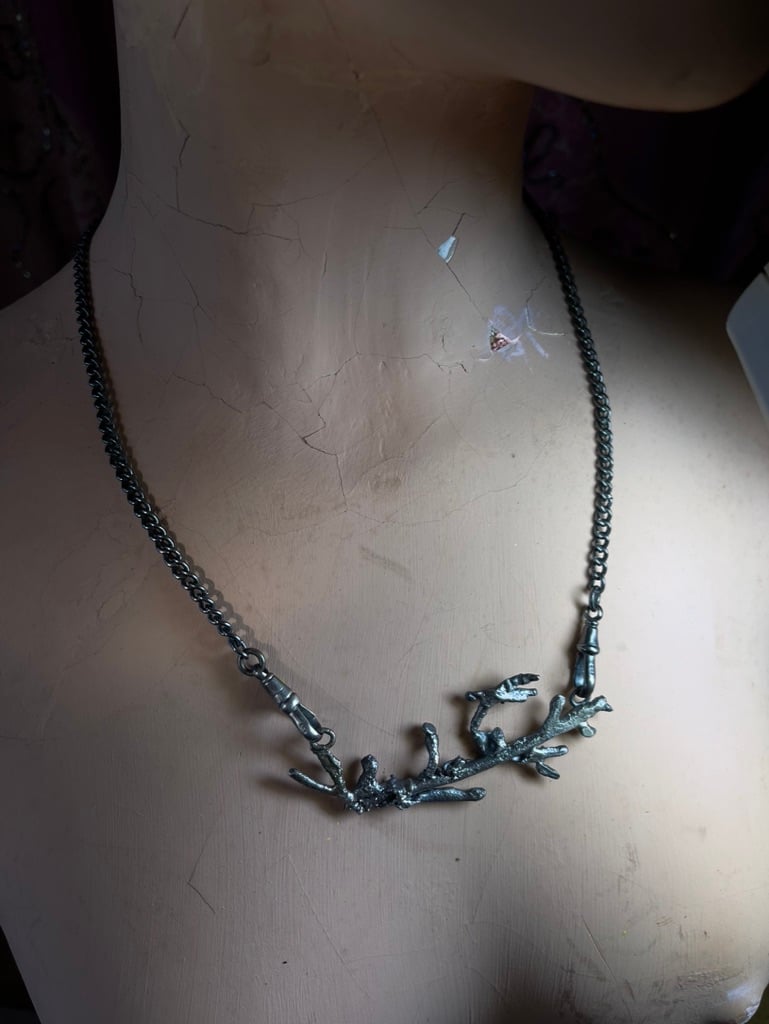 Image of British Sterling Watch Chain and Branch Tableau Necklace